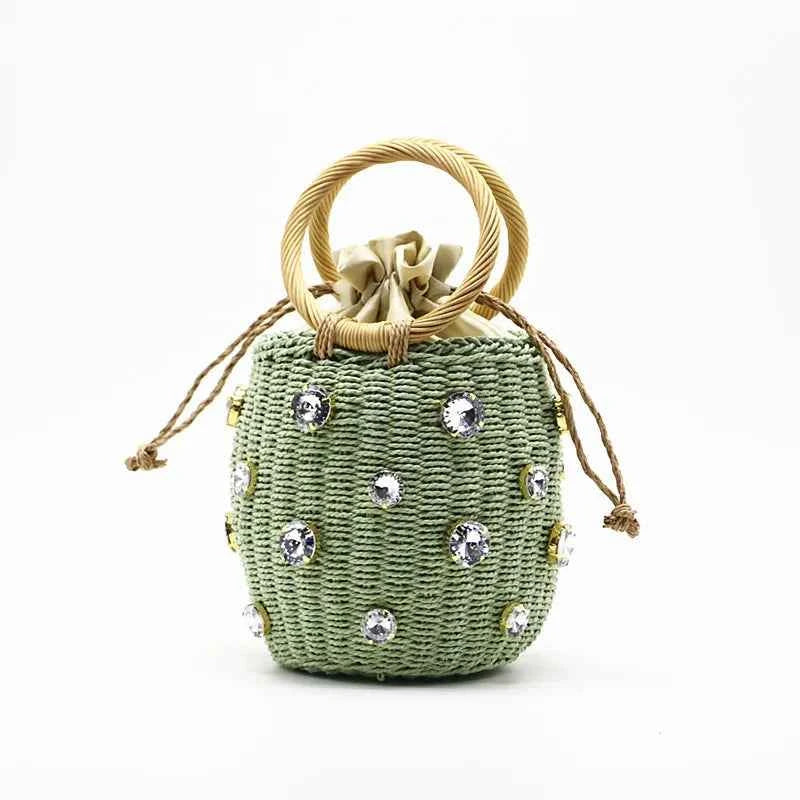 Summer Round Rattan Handmade Diamond Pearl Bag