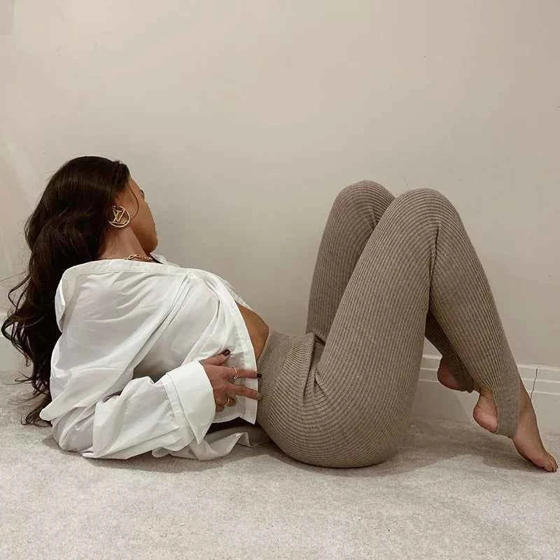 Ribbed Knitt Skinny Stretch Leggings Women