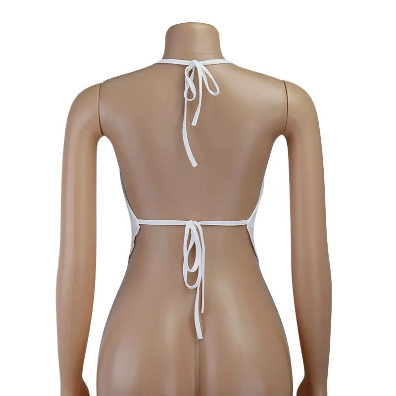 White Halter Top Women Cami Backless Crop Tops