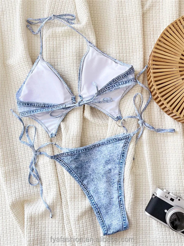 Custom Denim One Piece Bikini Swimsuit Women Swimwear - Norellé