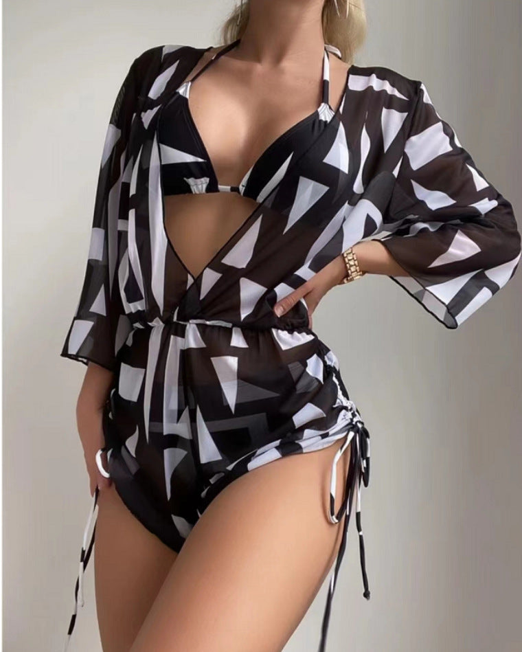 3 Piece Set Bikini Women Jumpsuit Suits Printed Swimwear Bikini - Norellé