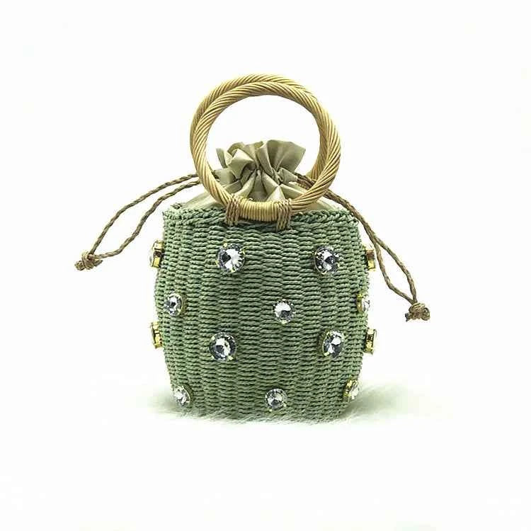 Summer Round Rattan Handmade Diamond Pearl Bag