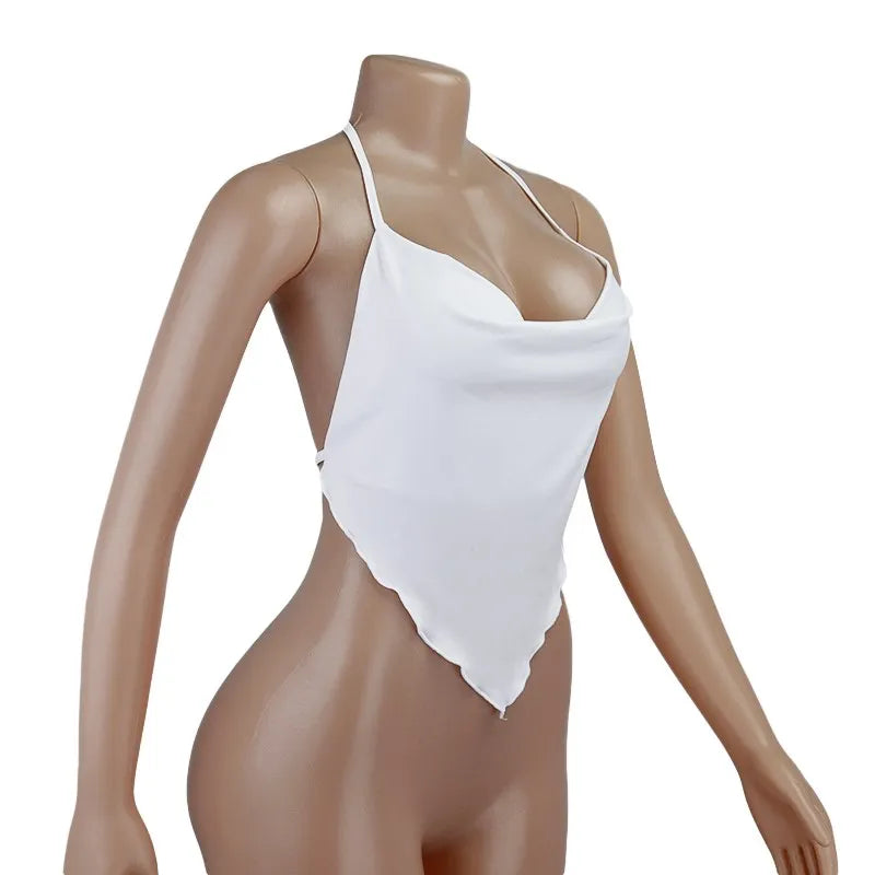 White Halter Top Women Cami Backless Crop Tops