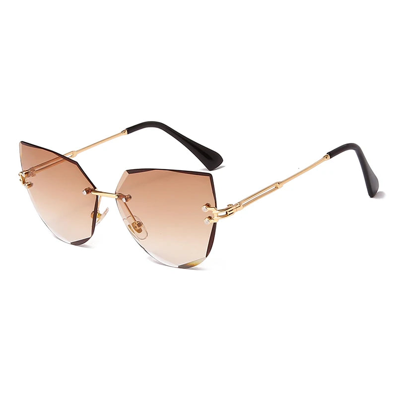Rimless Cat Eye Sunglasses Brand Designer Women