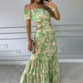 Chiffon Plus Size Off the Shoulder Floral Flower Maxi Long Dress for Women - Norellé