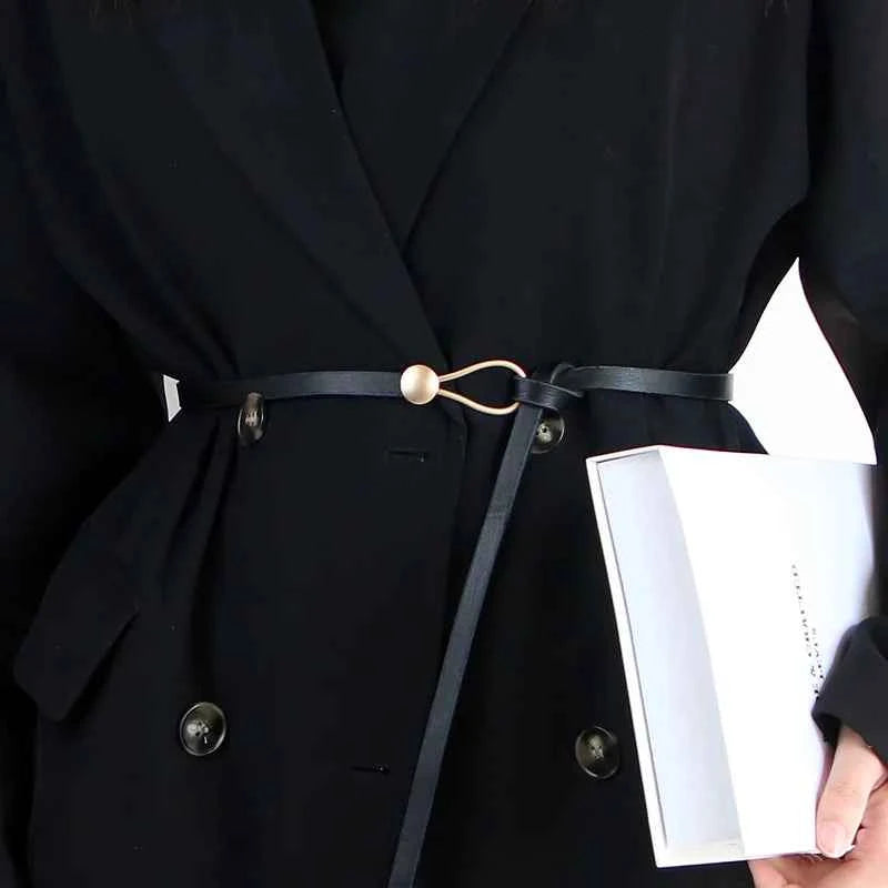 Fashion Thin Belt Golden Buckle PU Leather Belt