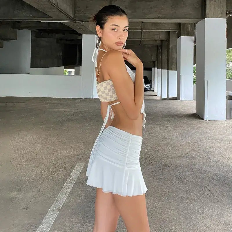 White Halter Top Women Cami Backless Crop Tops