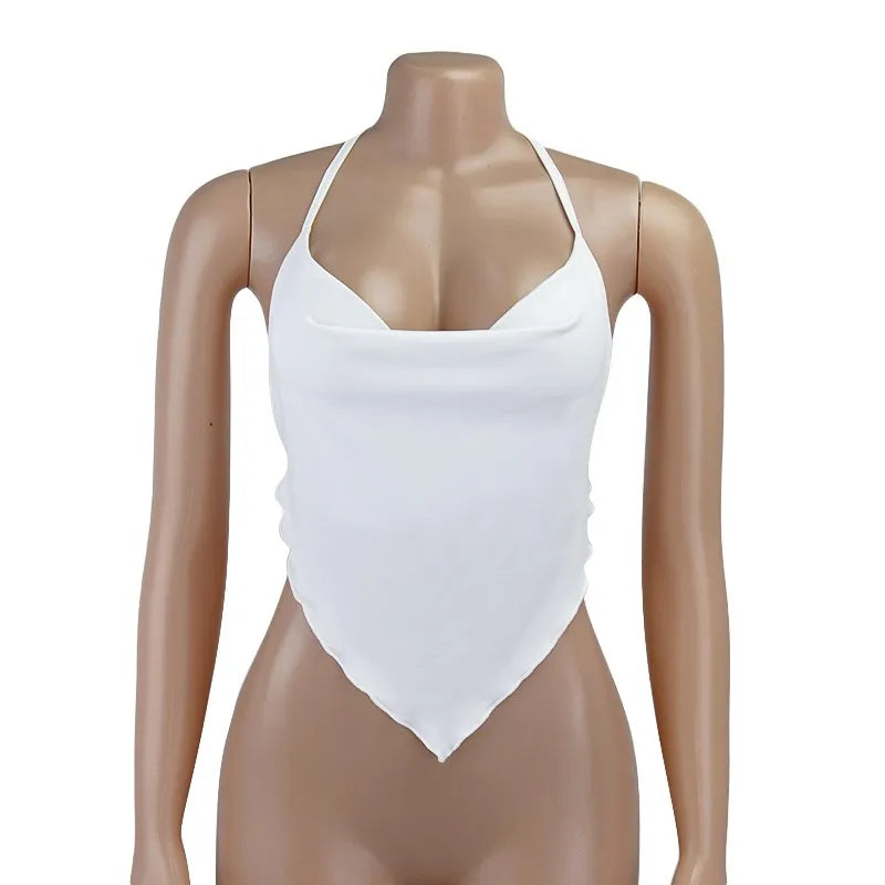 White Halter Top Women Cami Backless Crop Tops