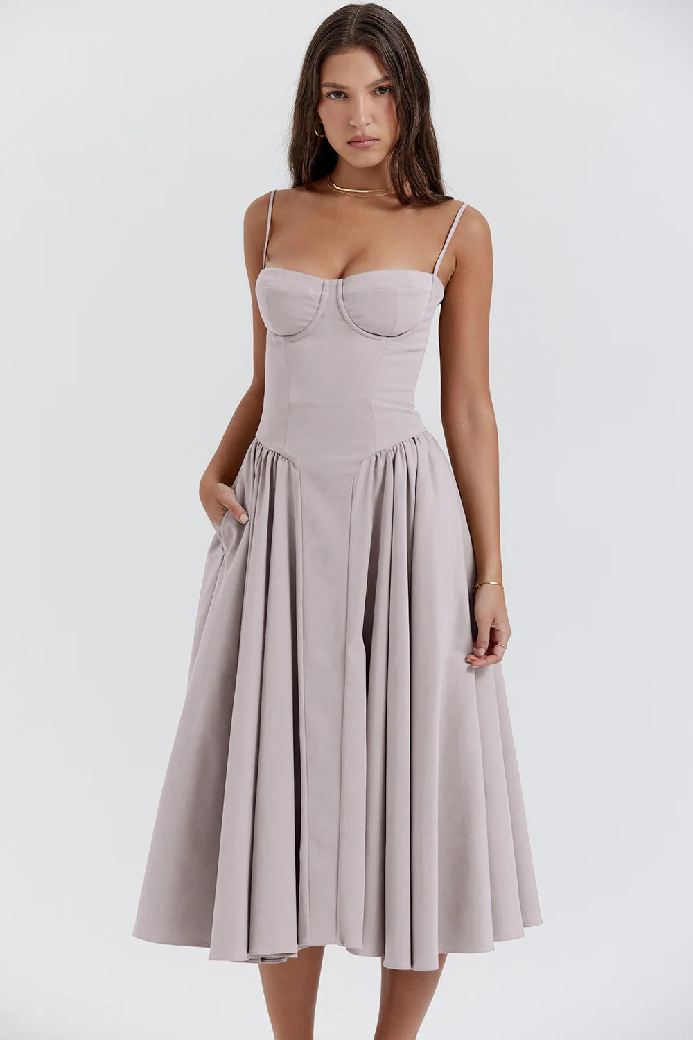 Women's Solid Color Printing Mid-Waist Slip Dress - Norellé