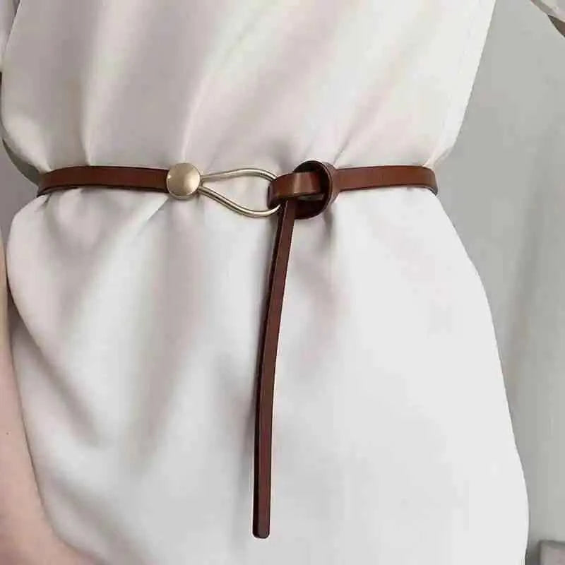 Fashion Thin Belt Golden Buckle PU Leather Belt
