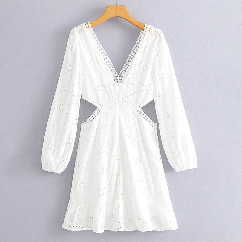 Elegant Lace Hollow Out Mini Dress