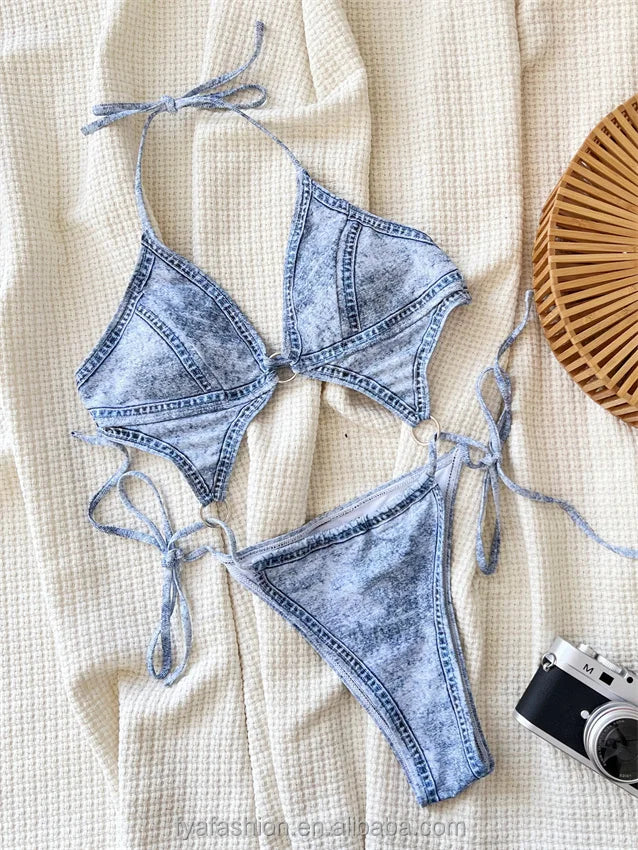 Custom Denim One Piece Bikini Swimsuit Women Swimwear - Norellé