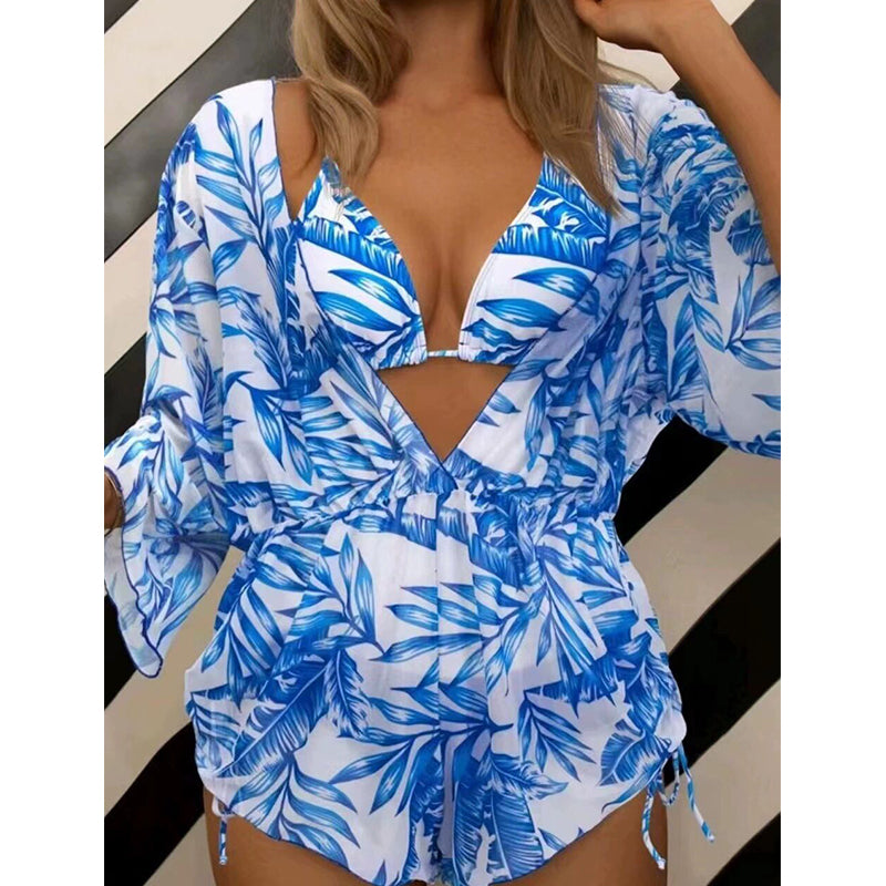 3 Piece Set Bikini Women Jumpsuit Suits Printed Swimwear Bikini - Norellé