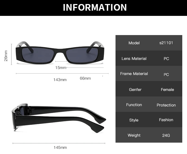 2pcs Narrow Frame Square Sunglasses Women