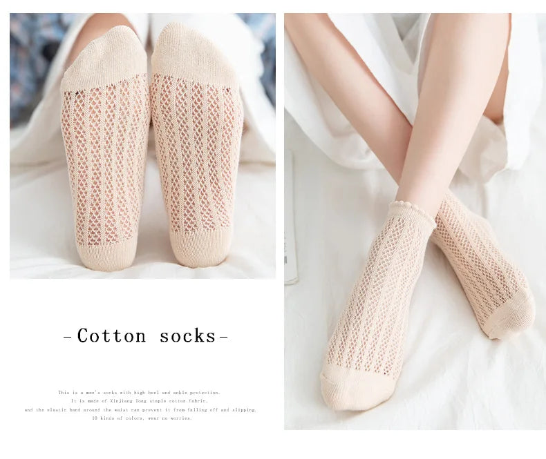 Fashion Solid Color Woman Socks Hollow Out Breathable