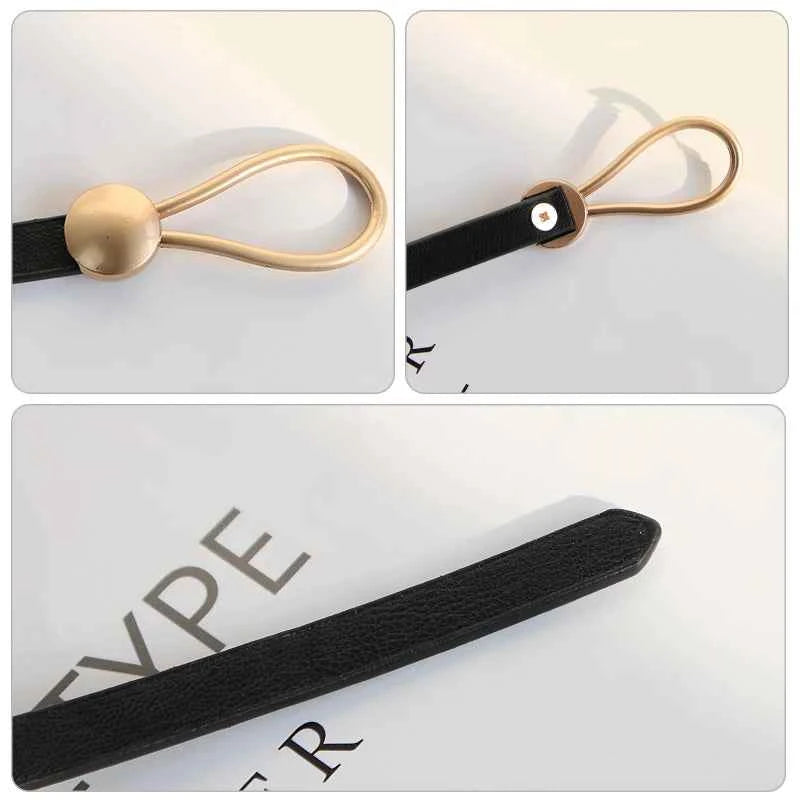 Fashion Thin Belt Golden Buckle PU Leather Belt