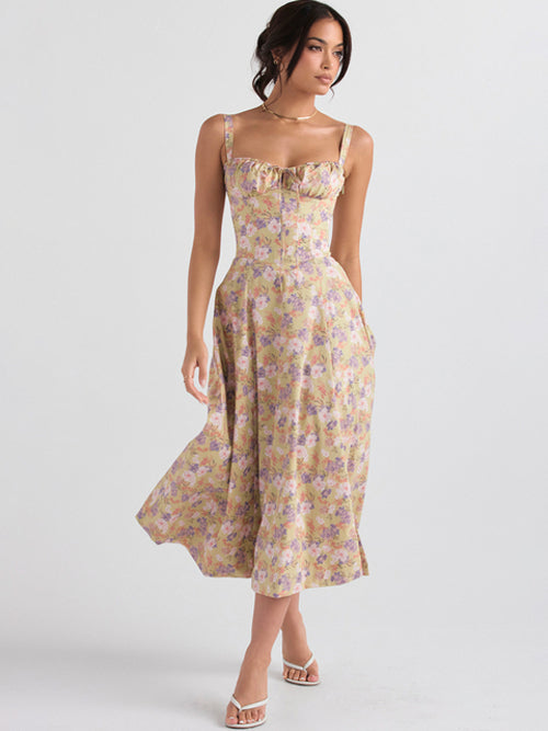 High Quality Women's Summer Sundress Floral Print Dresses Elegant Midi - Norellé