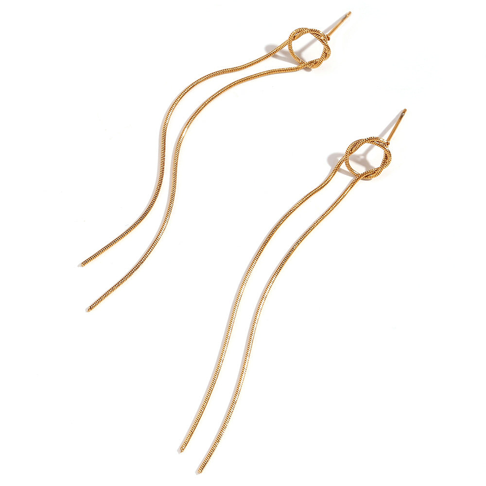 Minimalism Stainless Steel Plated 18K Tassel Stud Earrings - Norellé