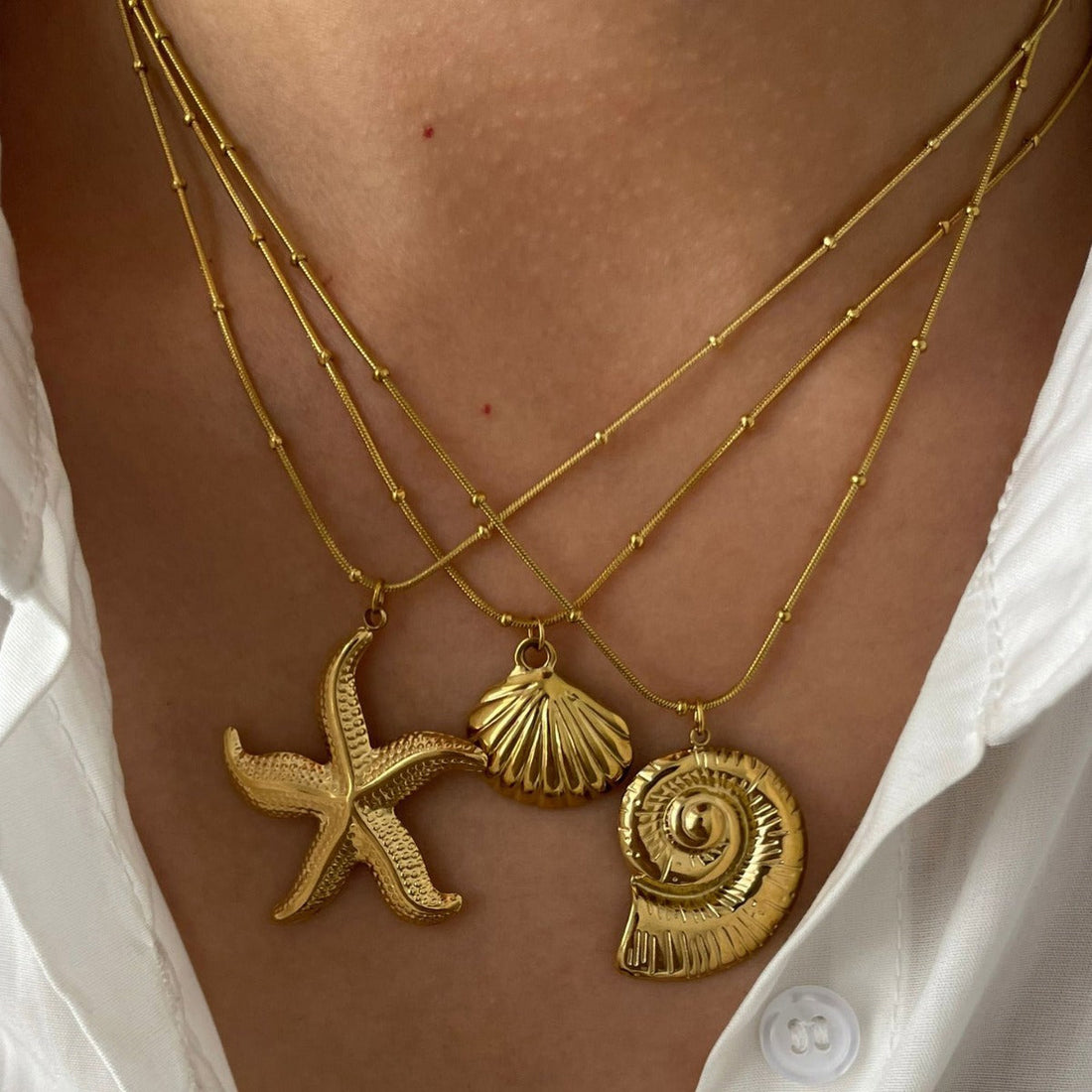 Stainless Steel Ocean Elements Cold Real Gold Electroplated Color Necklace - Norellé