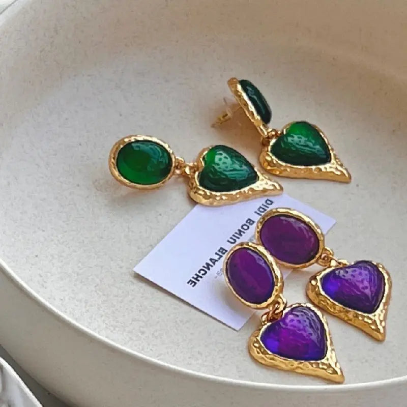 Medieval French Royal Style Purple Love Heart Earrings - Norellé