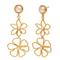Stainless Steel Plated 18K Gold Line Flower Stud Earrings - Norellé