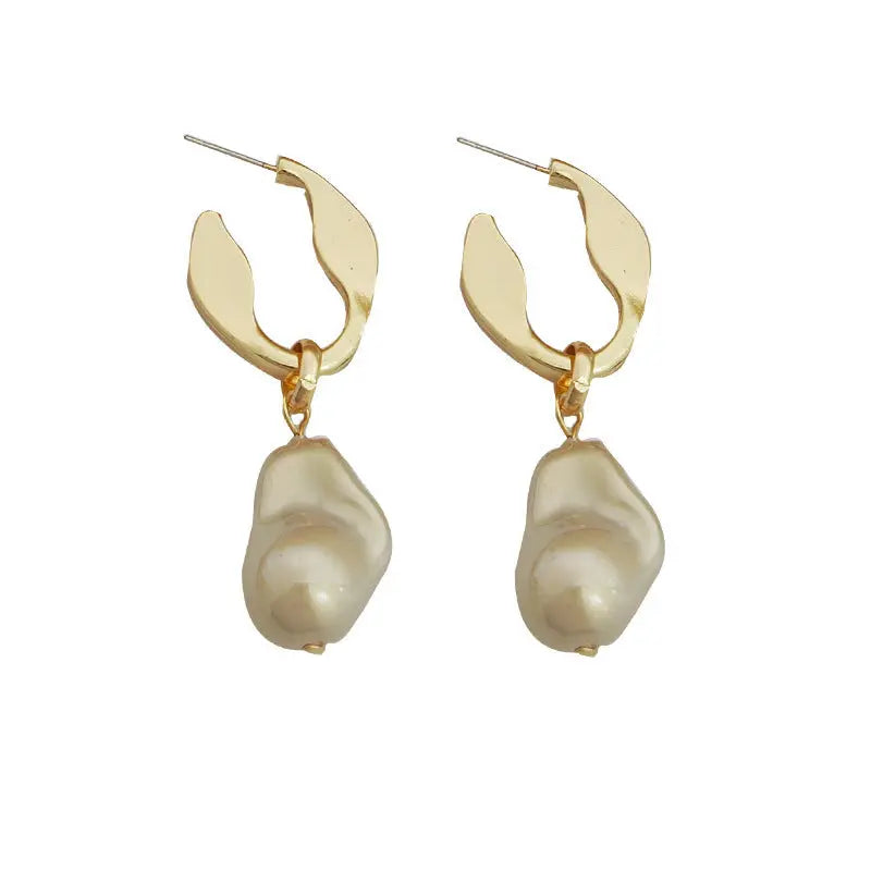 Silver Needle Irregular Baroque Artificial Pearl Earrings Ear Studs Earrings - Norellé