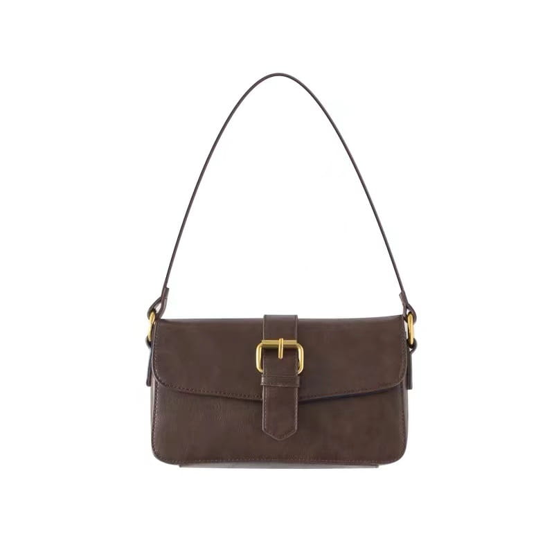 Women Bag Small Square Vintage Coffee Flap PU Leather Shoulder