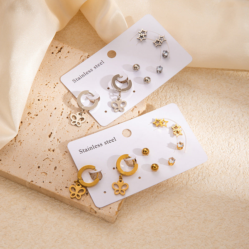 Fashion Simple Titanium Steel Earrings Creative Cross Love Butterfly - Norellé