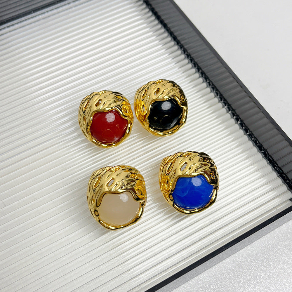 Antique Round Texture Hollow Inlaid Natural Stone Ring - Norellé