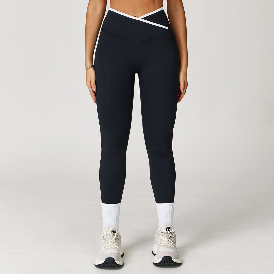 Nude Feel Skinny Yoga Pants Cross High Waist Contrast Color Women - Norellé