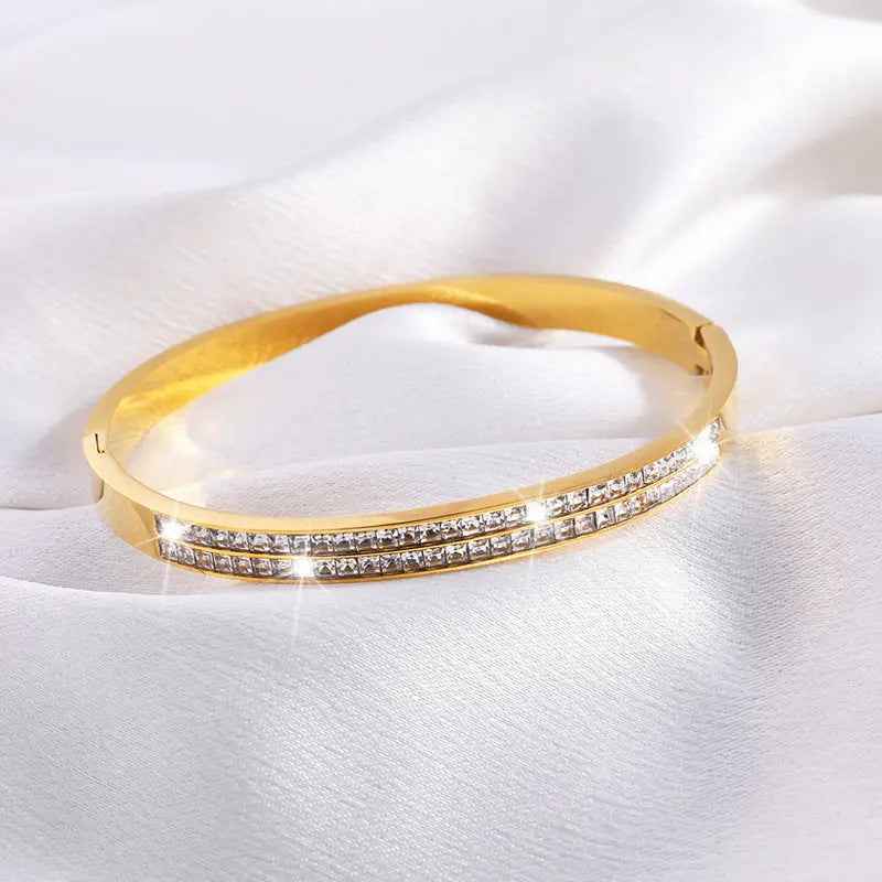 Stainless Steel Women's Starry Exquisite Double Row Diamond Bracelet - Norellé