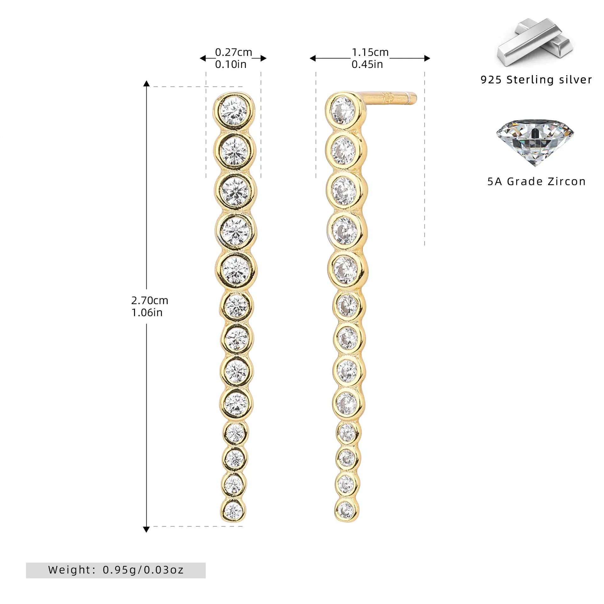 Fashion S925 Sterling Silver Zircon Stick Earrings - Norellé