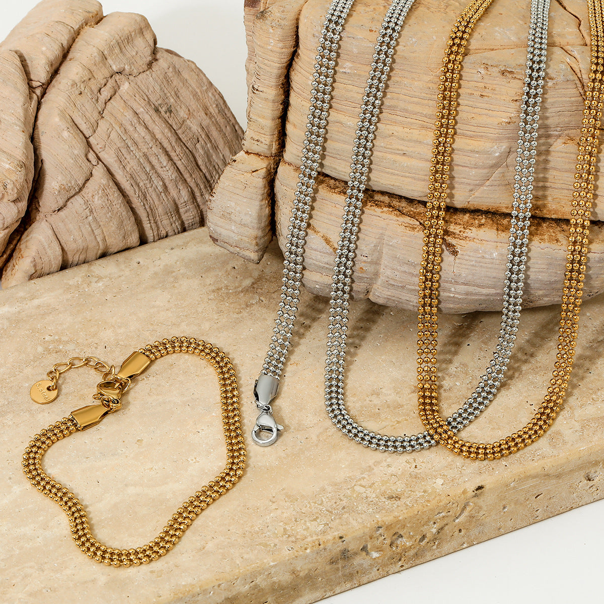 Cross-border European And American Small Round Bead Chain Necklace Bracelet Set - Norellé