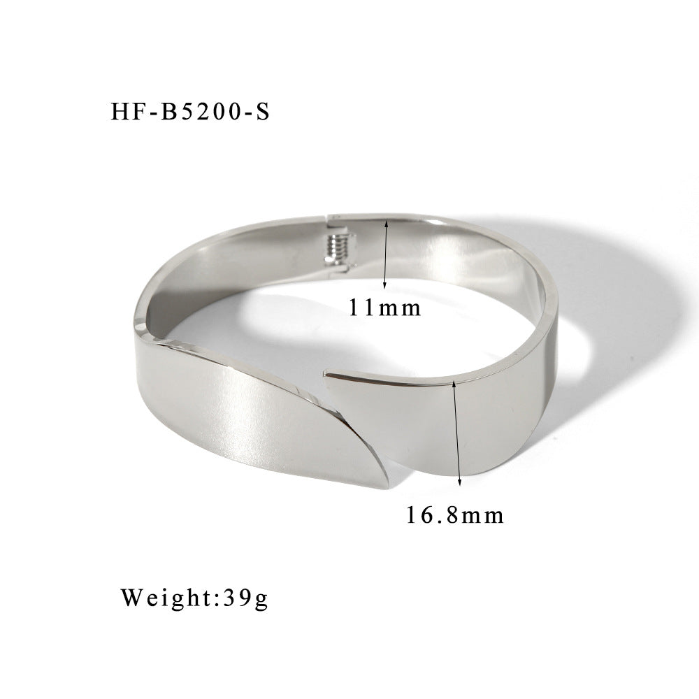 Exaggerated Wide Surface Simple Style Fine Polishing High Quality Mirror Personalized Opening Bracelet Heavy Industry - Norellé