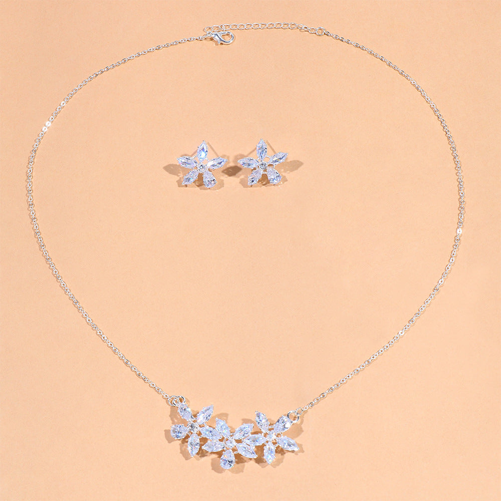 Flower Jewelry Suit Zircon Necklace Earrings - Norellé