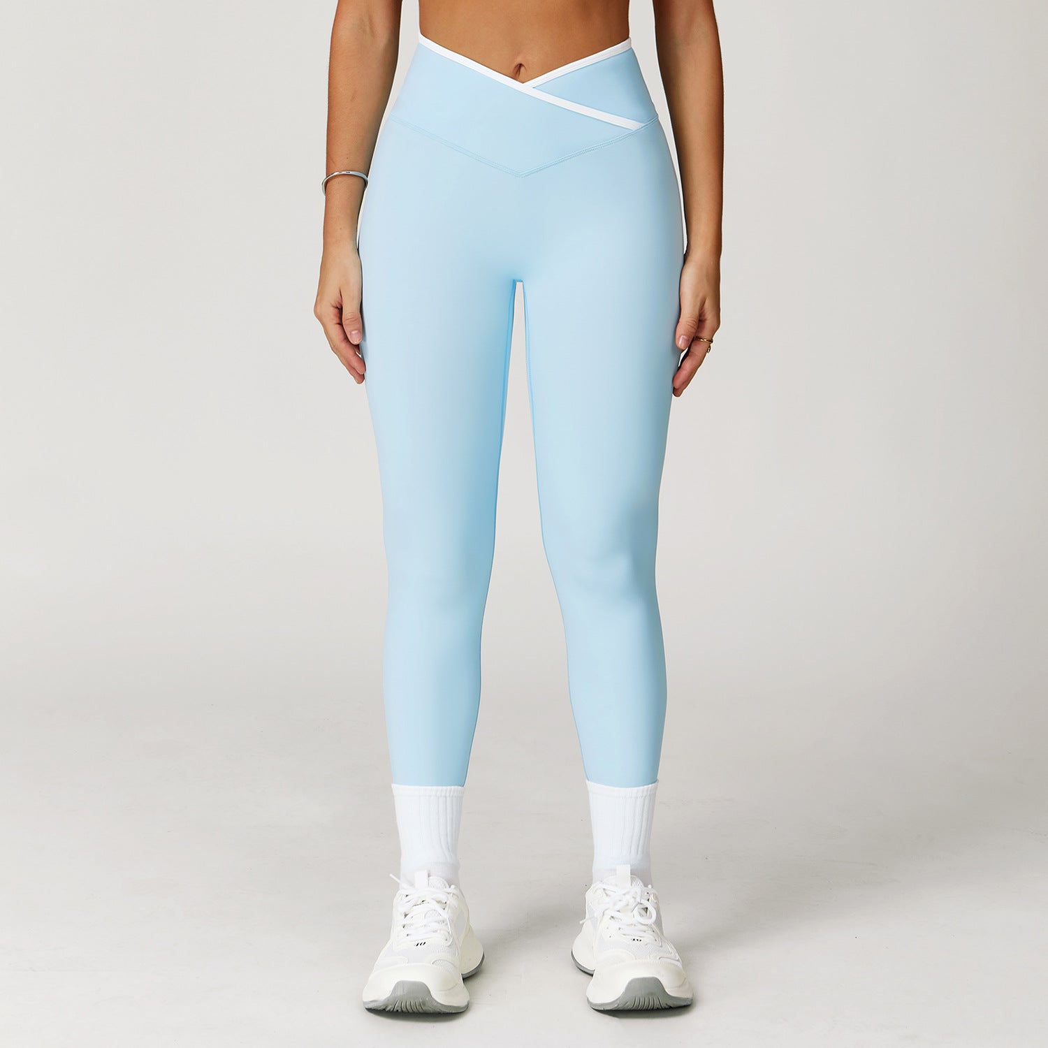 Nude Feel Skinny Yoga Pants Cross High Waist Contrast Color Women - Norellé