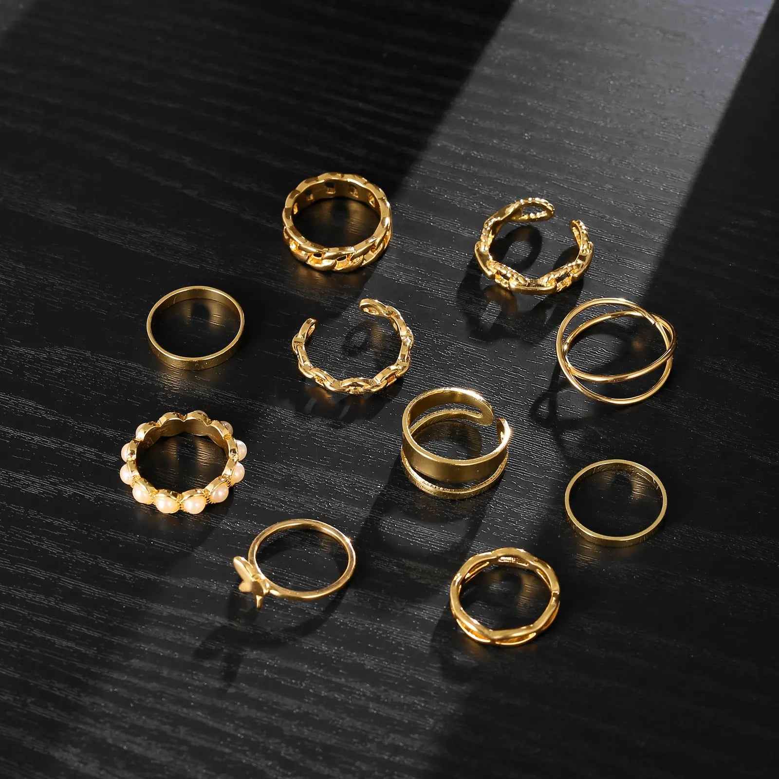 Retro  Pearl Knuckle Ring Butterfly Ring Suit 10-piece Set - Norellé