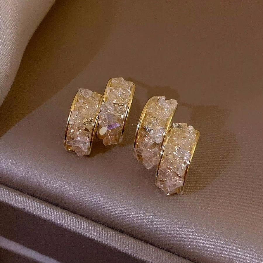 Sterling Silver Needle Glass Crystal Handmade C- Shaped Semi-curved Temperamental Minority Earrings - Norellé