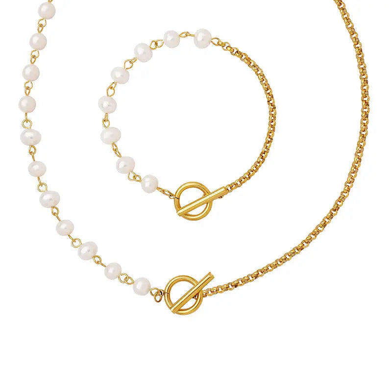 Retro Affordable Luxury Freshwater Pearl OT Buckle Bracelet Necklace - Norellé