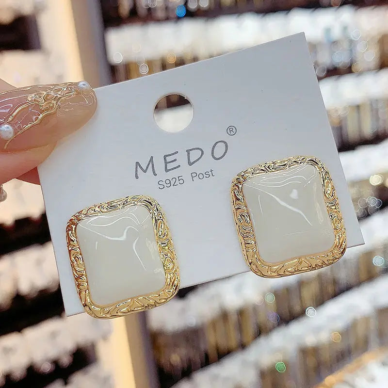 Geometric Metal Drip Glazed Square Stud Earrings - Norellé