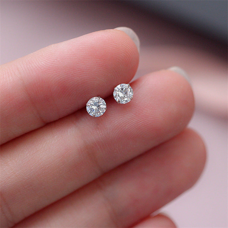 Round Silver Pin Zircon Ear Studs Earrings - Norellé
