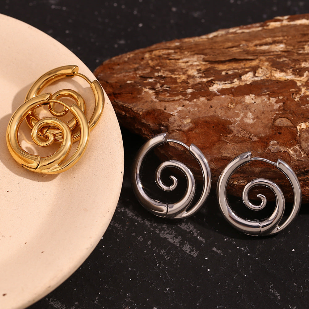 Stainless Steel 18K Gold Plating Simple Spiral Snail Earrings - Norellé