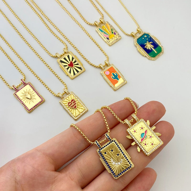 Copper Plating 18K Gold Drop Oil Color Tarot Necklace - Norellé