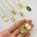 Copper Plating 18K Gold Drop Oil Color Tarot Necklace - Norellé