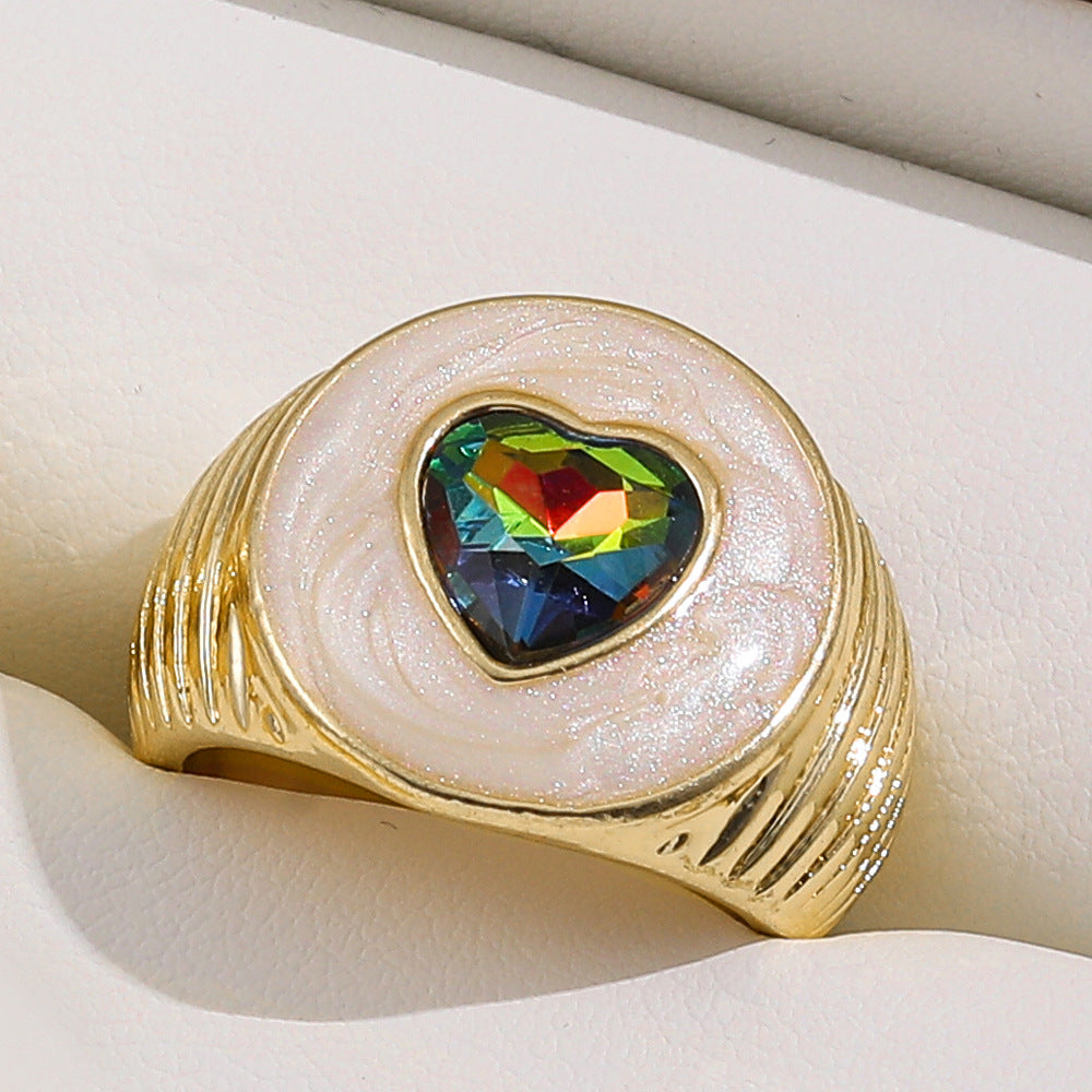 Colorful Crystals Oil Drop Peach Heart Crystal Ring - Norellé