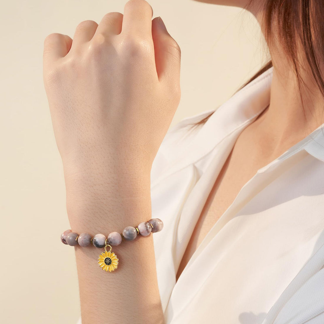 Zebra Sunflower Bracelet Natural Stone Bracelet - Norellé
