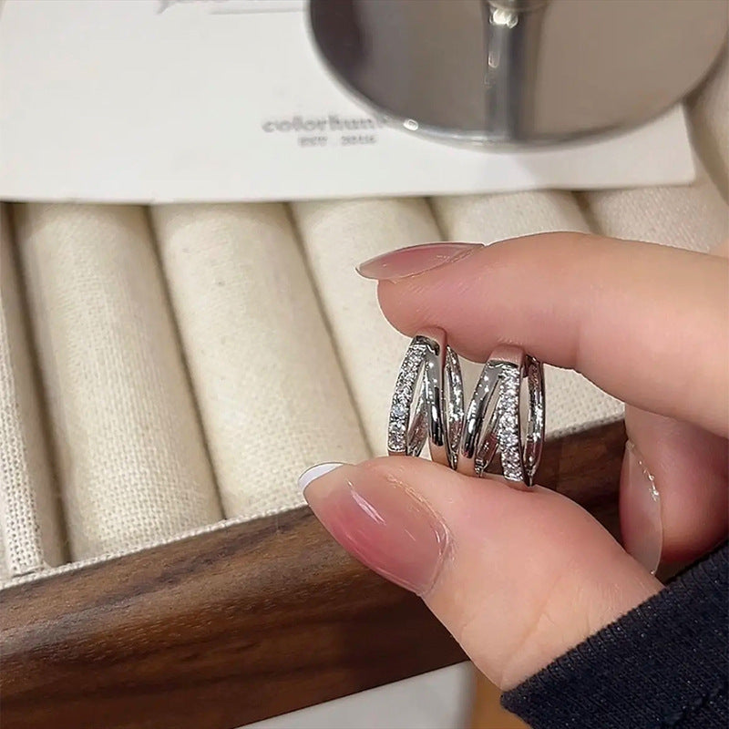 Women's Copper Inlaid Zircon Double Ring Ear Clip - Norellé