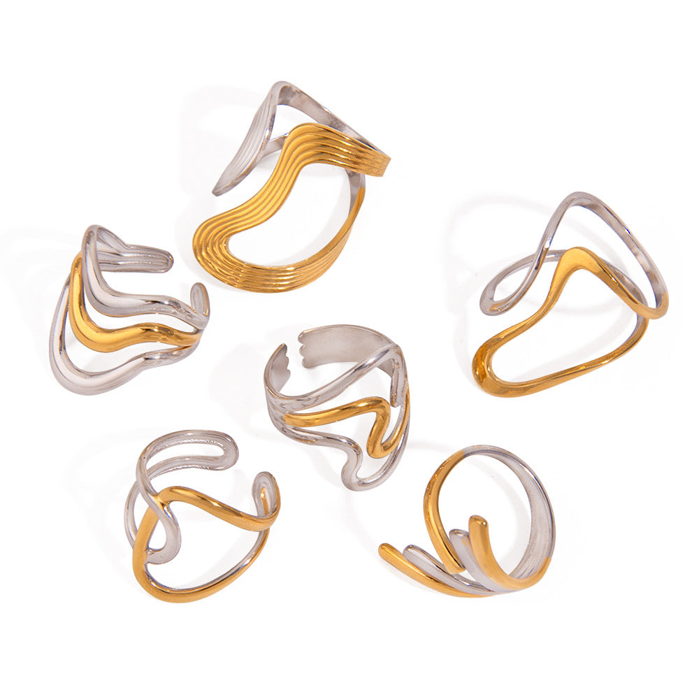 Serpentine Irregular Curve Geometric Non-fading Open Ring - Norellé