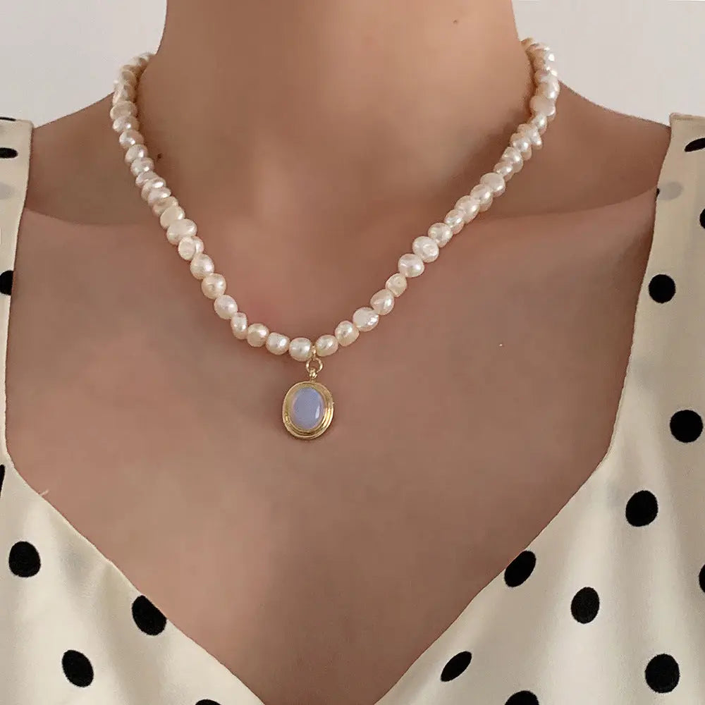 Pearl Clavicle Chain Jewelry Moonstone Pendant Necklace - Norellé