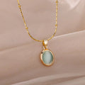 High-grade Oval Cat's Eye Pendant Titanium Steel Necklace - Norellé